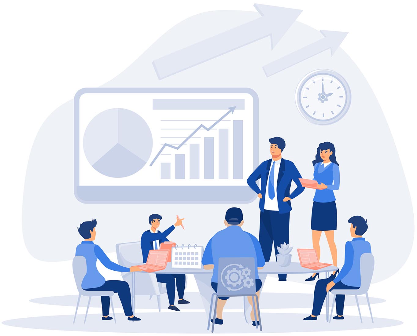 Business seminar female speaker doing presentation and professional training about marketing, sales and e-commerce, flat vector modern illustration